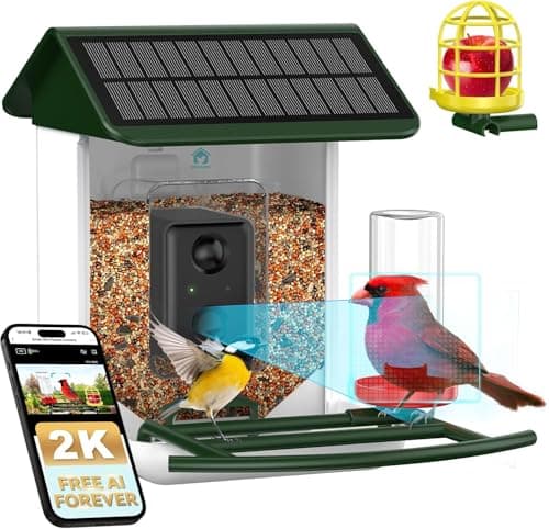 BROAIMX Bird Feeder with Camera No Subscription-Free AI Forever for 1,1000+ Birds Identification, 2K HD & 5MP Night Vision, Record Video Live View, 64GB Card, App Alerts, Gifts for Bird Lovers (Green) - Image 1