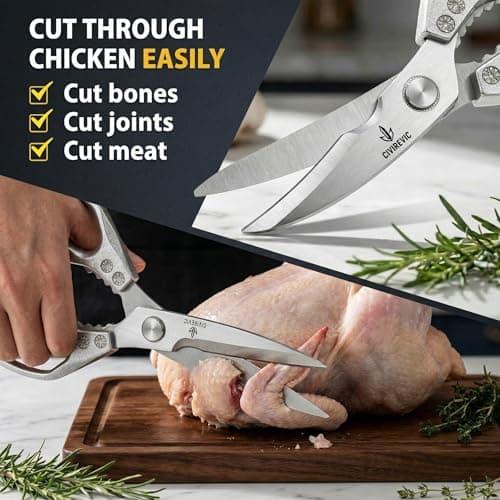 Heavy Duty Kitchen Shears Set of 2, Stainless Steel Kitchen Scissors for Cutting Chicken, Meat & Bones, Aluminum Alloy Handle, Ultra Sharp Serrated Blades, Dishwasher Safe - Thumbnail 2
