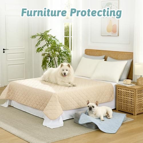 COZY KISS Extra Large Dog Cooling Mat 52"x82" Q-Max>0.4, Waterproof & Leakproof Pet Bed Cover, Non-Slip Cooling Dog Blanket for Couch, Floor, Large Dogs (Beige) - Thumbnail 6