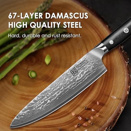 KEEMAKE Damascus Kitchen Knife Set, 2PCS Ultra Sharp 67-Layer Damascus Steel Chef Knife with G10 Non-Slip Handle, Elegant Box for Men Husband - Thumbnail 3