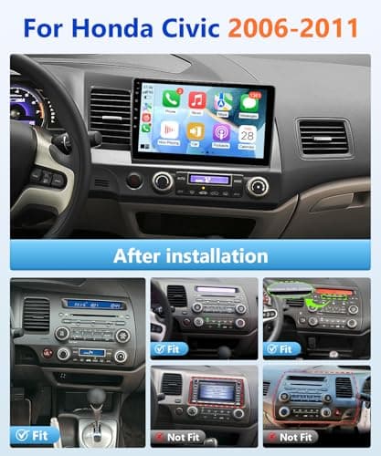 Wadpon 8Core Android Car Stereo for Honda Civic 2006 to 2011 Apple CarPlay Android Auto, 10.1IN IPS Touch Screen for Civic Car Play Head Unit 5G WiFi GPS Navi FM RDS EQ DSP Audio SWC Camera, 4G + 64G - Thumbnail 2