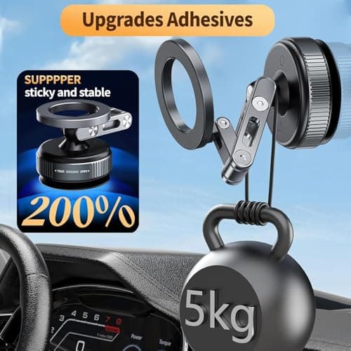 Obmnor Vacuum Magnetic Car Phone Mount for MagSafe, 360° Adjustable Ball Joint, Strong Suction Cup Windshield Phone Holder with Aluminum Alloy Telescopic Arm - Thumbnail 4