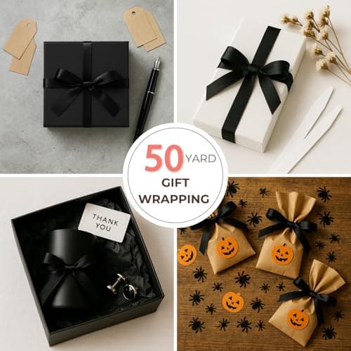 Black Satin Ribbon 1 Inch x 50 Yards – Double Faced Ribbon for Modern Gift Wrapping, Branding & Crafting - Thumbnail 5