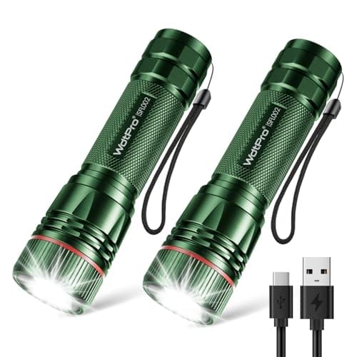 WdtPro Rechargeable Flashlights High Lumens, 2 Pack 10H Long Lasting Super Bright EDC Flashlight, LED Mini Tactical Flash Lights for Camping Emergency, Drop & Water Resistant Green(Battery Included) - Image 1
