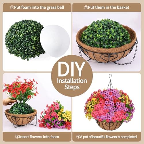 LetuoClips Artificial Hanging Flower for Outdoors, Fake Hanging Basket for Outside,1 Hanging Basket with 13 Pcs Faux Silk Flowers for Porch, Balcony and Patio Decor(Mixed) - Thumbnail 4