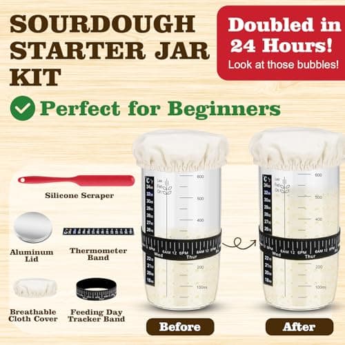 Complete Sourdough Starter Kit, 9 Inch Bread Proofing Basket, 24 Oz Sourdough Starter Jar Kit, Sourdough Bread Baking Supplies, Sour Dough Starter Kits for Beginners Home Bakers Wife Mom - Thumbnail 3