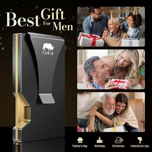 furid Minimalist Card Wallet for Men Slim: Rfid Metal Wallet with Money Clip Credit Card Holder - Gift for Man Husband at Brithday Stocking Stuffers - Thumbnail 6