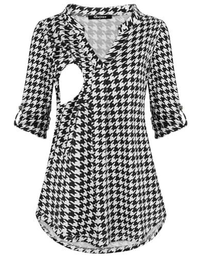 Quinee Breastfeeding Shirts Nursing Tops for Breastfeeding Summer Maternity Clothes Nursing Shirt Black White Plaid M - Image 1