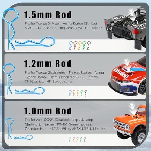 260pcs RC Body Clips Shell Clip R Pins Universal Stainless Steel Body Clips for 1/6 1/8 1/10 1/12 1/14 1/16 1/18 1/24 Traxxas Redcat HPI Tamiya HSP Exceed RC Car Parts Truck Buggy Shell Replacement - Thumbnail 3