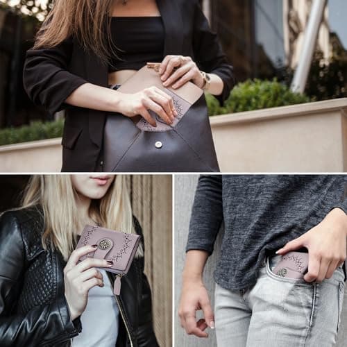 Tipmile Small Wallet for Women Bifold RFID Blocking Card Holder Leather Wallets with Zipper Coin Pocket - Thumbnail 4