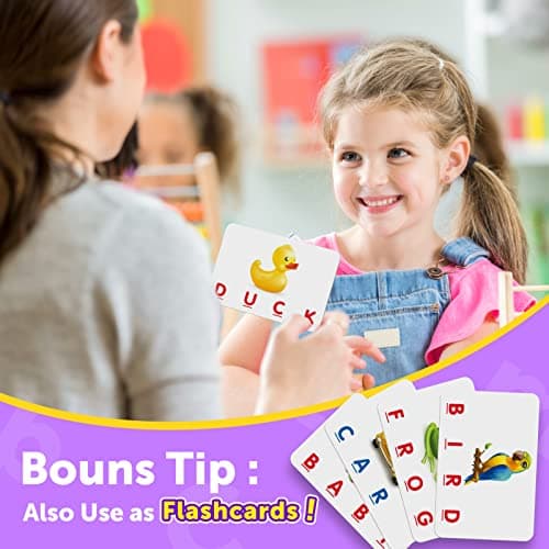 Educational Games for Kids Ages 3-8, Matching Letter Game for Kids Toys for 3-8 Year Olds Boys Girls Birthday Gifts for 3-8 Year Olds Girls Boys Preschool Kindergarten Educational Spelling Toys Purple - Thumbnail 4