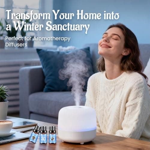 Winter Essential Oils Set, 6 Premium Holiday Fragrance Oil for Diffuser, Candle & Soap Making, Frozen Magic, Winter Wonderland, Hot Cocoa, Frosted Fir, Warm Sweater, Log Fire, Scented Oils for Home - Thumbnail 5