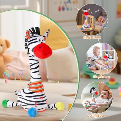 LLUKEME Dancing Talking Zebra Toy, Stuffed Animal Baby Toy Repeating What You Say, Easter Toys for Kids Glowing Musical Electronic Zebra with Striped Plush Gifts for Toddlers 1-3 Years Old - Thumbnail 5