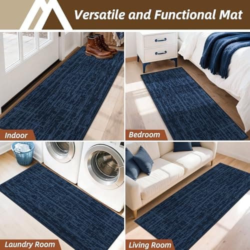 COSY HOMEER Door Mat 24" x 60" Non-Slip Washable Entryway Rug,Dirt Trapper Door Mat Indoor Entrance,Stain Resistant Absorbent Welcome Mats for Front Back Doormats and Wet Shoes,Navy Blue - Thumbnail 6