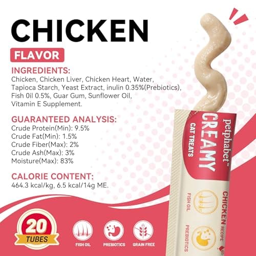 PETPHABET Lickable Cat Treats Squeeze, Creamy Puree Squeezable Wet Kitten Treats, Chicken Recipe 20 Tubes, Paste Snacks for Skin & Coat Health, Digestive Care, High Protein, Grain Free - Thumbnail 2