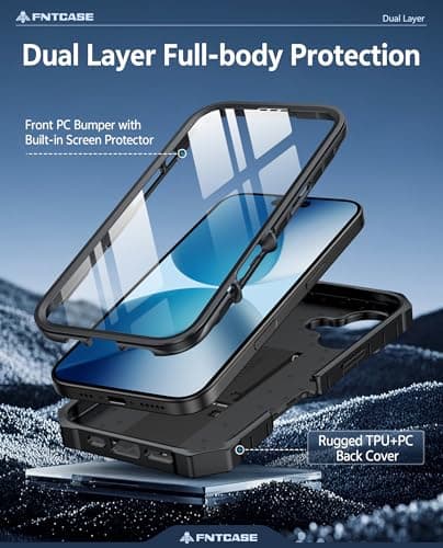 FNTCASE for iPhone 17 Phone Case: Military Grade Drop Proof Protection Mobile Cover with Kickstand | Matte Textured Rugged Shockproof TPU | Protective Sturdy Phone Case - 6.3 inch Black - Thumbnail 3