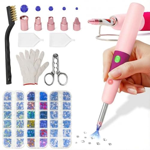 PP OPOUNT Hotfix Rhinestone Setter - Bedazzler Kit with Rhinestones for Clothes, Crafts, Shoes & T-Shirts, DIY Bedazzling Kit with 5 Different Tip Sizes, Stand, Glove, Cleaning Brush, Tray (Pink) - Image 1