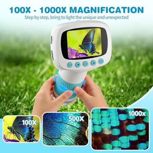 Pocket Kids Microscope for Over 3 Years Old, 1000X Handheld Microscope for Kids w/2''IPS Digital, Photo Video Mini Portable Microscopes, Science Edu Digiscope,Christmas Birthday Gifts for Kids - Thumbnail 2