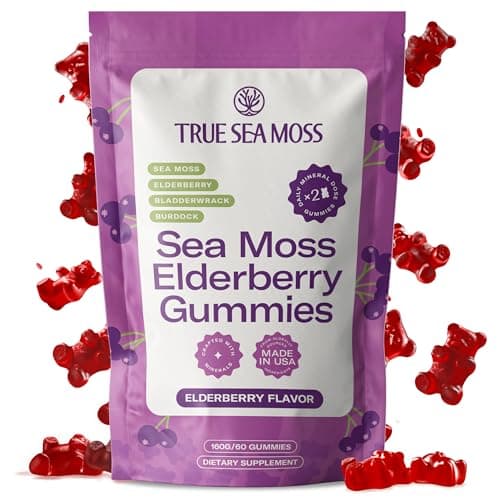 TrueSeaMoss Sea Moss Elderberry Gummies for Adults & Kids – with Burdock Root, Bladderwrack – 60 Gummies (Pouch May Vary) - Image 1