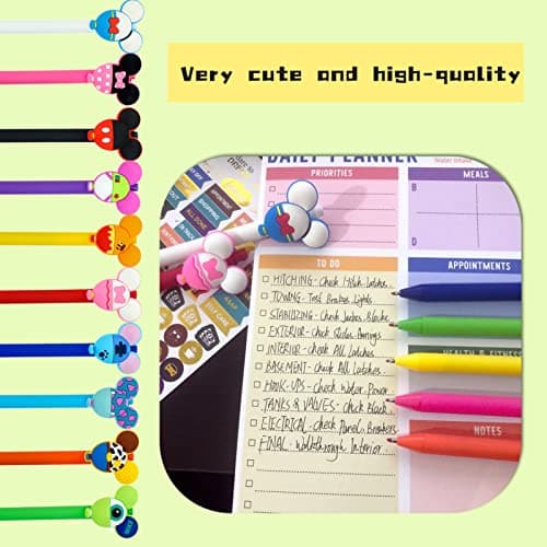 APQA 10pcs Mouse Head Character Ears Pens Set, Retr ctable Ballpoint Pen, Multi Color Jumbo Autograph Princess Pencil Signature Office Desk Stationary Accessories, Gift for Teacher Student - Thumbnail 6