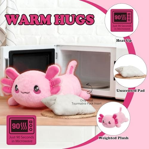 Weighted Heated Axolotl Stuffed Animals – 2.2 Pounds Weighted Microwave Axolotl Plush with Cute Heating Pad Animal of Unscented Warmth Pillow for Period Women Girl Kids Adult Birthday Gift 16 Inch - Thumbnail 4