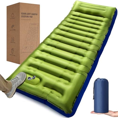 Camping Sleeping Pad, 6 Inch Extra Thick Inflatable Mat with Built-in Foot Pump & Pillow, Ultralight Compact Water Resistant Low Noise Camping Mat for Tent Backpacking Hiking Travel, Single Green