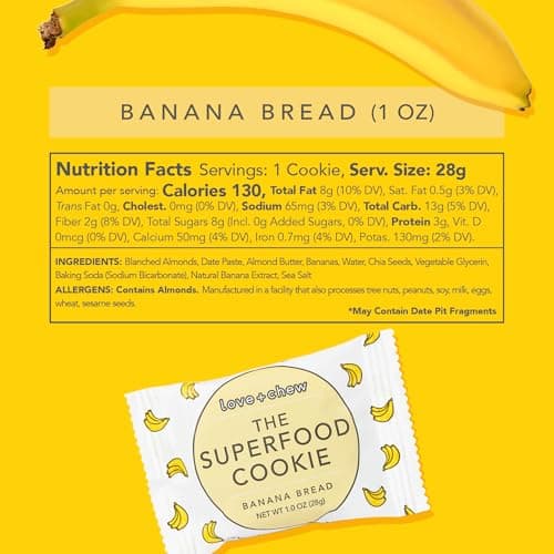 Love + Chew Superfood Mini Vegan Cookies, Gluten Free, 3-4g Plant Based Protein Per Cookie, Healthy Snacks, Refined Sugar Free, Individually Wrapped Cookies, Banana Bread and Cherry Almond, 16 Pack - Thumbnail 2