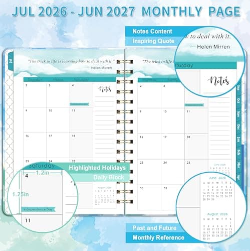 2026-2027 Planner - Weekly & Monthly Planner 2026-2027 with Tabs, July 2026 - June 2027, 6.3" x 8.4", Hardcover with Back Pocket + Thick Paper + Twin-Wire Binding - Blue - Thumbnail 3