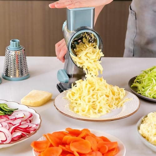 KalraMay Cheese Grater,Rotary Cheese Grater with Handle, Multifunctional Rotary Cheese Shredder Effortlessly Grates Cheese, Vegetables, and Fruits (Blue) - Thumbnail 2