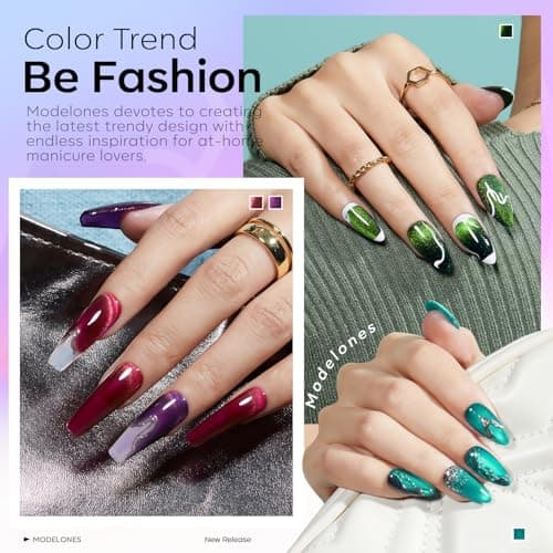 modelones 15ML Cat Eye Gel Nail Polish Set, 12Pcs Glitter Pink Red Green Purple Blue Cateye Gel Polish Set with Magnet Sparkle Series Hema-free Gel Polish Kit Same Color Same Bottle Soak Off Nail Art - Thumbnail 3
