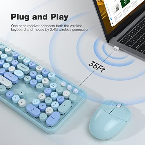 Dilter Wireless Keyboard and Mouse Combo, 104 Keys Full-Sized Typewriter Keyboards, 2.4 GHz USB Receiver Plug and Play, for Windows, PC, Laptop, Desktop (Blue Colorful) - Thumbnail 3