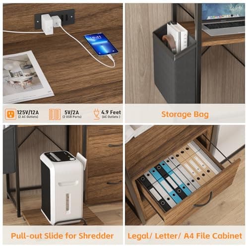 Garvee 2 Drawer File Cabinet, Filing Cabinet Fits Letter/a4 Size, Large Printer Stand with Storage, Printer Cabinet for Home Office with Power Strip, LED Lights, Open Shelf - Thumbnail 5