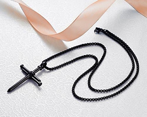 Rehoboth Men's Stainless Steel Nail Cross Pendant Necklace for Womens Mens With 24 Inch Chain Polished Black - Thumbnail 3