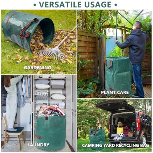 Garrdeen 2 Pack 32 Gallon Reusable Yard Waste Bags (Green + Black), Collapsible Heavy Duty Lawn & Leaf Bags with Reinforced Handles for Leaf Collection, Yard Cleanup, Storage - Thumbnail 5