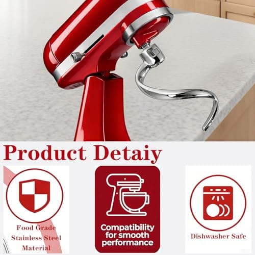 Stainless Steel Spiral Dough Hook for KitchenAid Tilt-Head Stand Mixers 4.5 & 5 Quart, Rustproof Replacement Dough Hook for Bread, Pizza, Pasta & Cookie Dough - Thumbnail 3