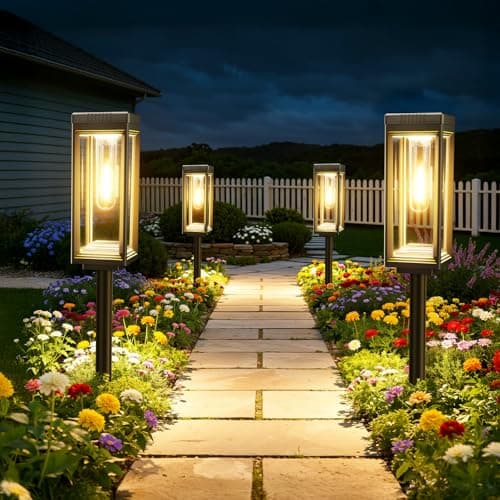 WdtPro 8 Pack Tall Solar Pathway Lights Outdoor, Bright Solar Powered Garden Lights Waterproof, Auto On/Off, Up to 15H Outdoor Lighting for Lawn Patio Walkway Driveway Path Yard Decor - Thumbnail 6