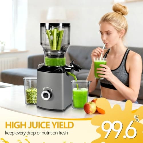Cold Press Juicer with 5.8" Extra Wide Feed Chute - Slow Masticating Juicer Machine for Whole Fruits & Vegetables - High Juice Yield, Self Feeding, Easy to Clean & Assemble - Thumbnail 3