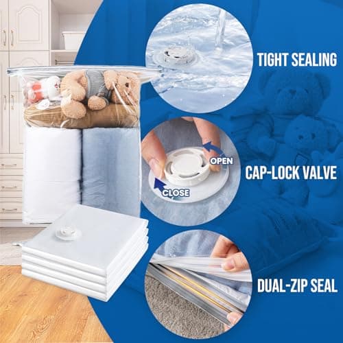 TAILI 8 Pack Vacuum Storage Bags for Comforter and Blankets, Jumbo Vacuum Seal Bags for Bedding 40x31 Inch, Space Saver Bags for Clothes, Pillows, Saving More Closet Space - Thumbnail 5