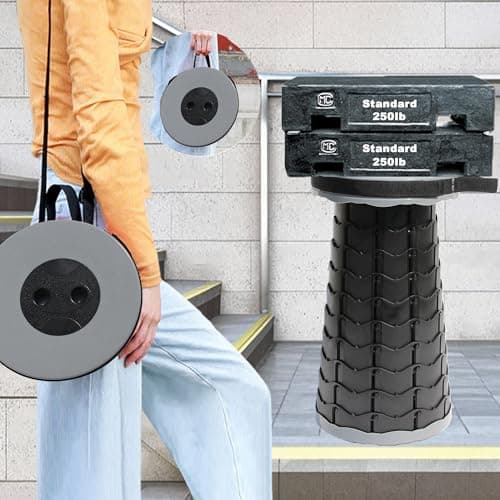 ALEVMOOM Upgraded Nylon Collapsible Stool with 500lbs Max Weight Portable Retractable Folding Telescoping Stools for Adults Chair for Outdoor Camping Fishing Hiking BBQ(Nylon Gray) - Thumbnail 5
