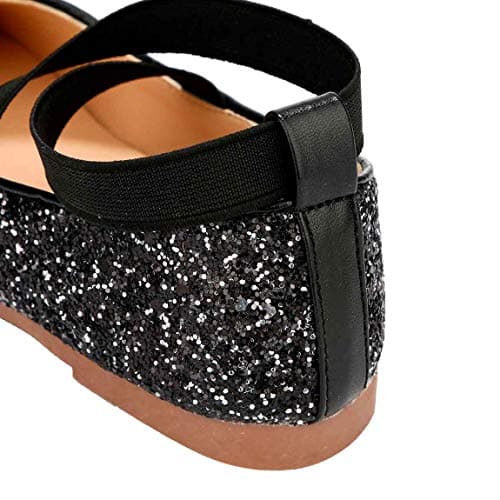 PrettyQueen Toddler Little Girls Glitter Dress Shoes Slip On Ballet Mary Jane Flats for Princess Wedding Party School Black - Thumbnail 5