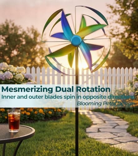 Gronhof Wind Spinners Outdoor for Yard and Garden, 63" Metal Kinetic Garden Sculpture, Double-Sided Wind Spinner with Stable 5-Prong Stake, Weather-Resistant Outdoor Decor - Thumbnail 3