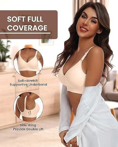 HORISUN Everyday Bras Push Up Wireless Bra Full Coverage Seamless Plus Size Bras(Nude M) - Thumbnail 4