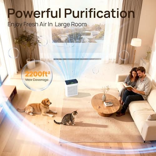 Air Purifiers for Home Large Room up to 2200sq.ft, EVALIT Air Purifier for Bedroom with PM2.5 Air Quality Display and Fragrance, HEPA Filter for Pet Hair Odors Smoke Dust, Ivory, 1Pack - Thumbnail 5