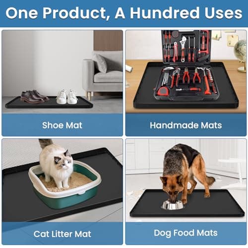 Large Thickened Washing Machine Mat 30" x 28" Silicone Under Washer and Dryer Drain Pan Drip Tray Floor Protector Non-Slip Flexible Soft Mat Waterproof Raised Edge 0.98'' Black - Thumbnail 6