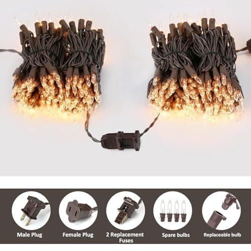 Vigdur 21ft 100 Count String Lights on Brown Wire Cord, UL Approved for Indoor/Outdoor Use, Connectable 120V Clear Outdoor Lights for Xmas Patio Home Party Garden Decor(Warm White) - Thumbnail 5