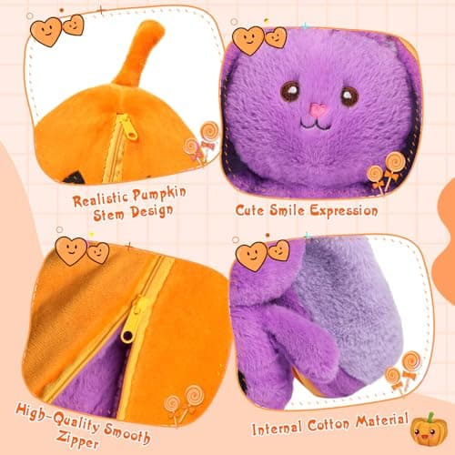 MIAODAM Bunny Stuffed Animal Plush,Reversible Pumpkin Bunny Plushies, Cute Rabbit Plush Toy Gift for Toddler Girls Boys (11inch) - Thumbnail 4