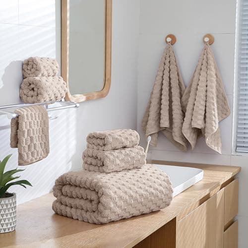 NALIVO Extra Large Bath Towel Sheet-40x80 Inches Oversized,Super Soft,Quick Dry,Microfiber Shower Towels Highly Absorbent,Plush Bathroom Towels for Adults, Premium Quality (Beige, 2PCS) - Thumbnail 3