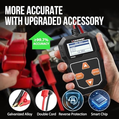 KONNWEI KW208 12V Car Battery Tester, Battery Load Tester Automotive 12V Alternator Starter Tester Digital Auto Battery Analyzer Charging Cranking System Tester for Car Truck Marine Motorcycle Boat - Thumbnail 3