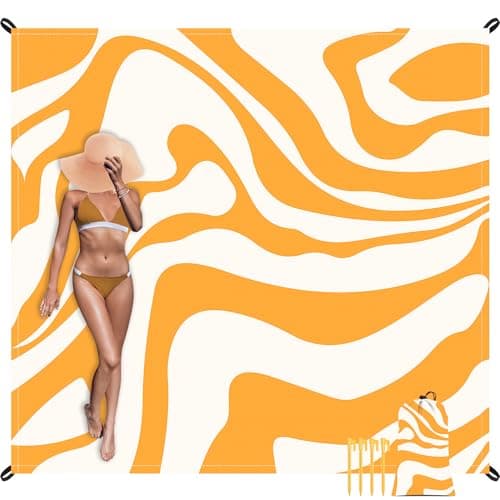 110''×118'' Extra Large Waterproof Sandproof Beach Blanket 8 Adults, Sand Free Outdoor Beach Mat with 4 Stakes & Pockets, Big Compact Picnic Blanket, Essential for Travel, Camping, Summer Vocation