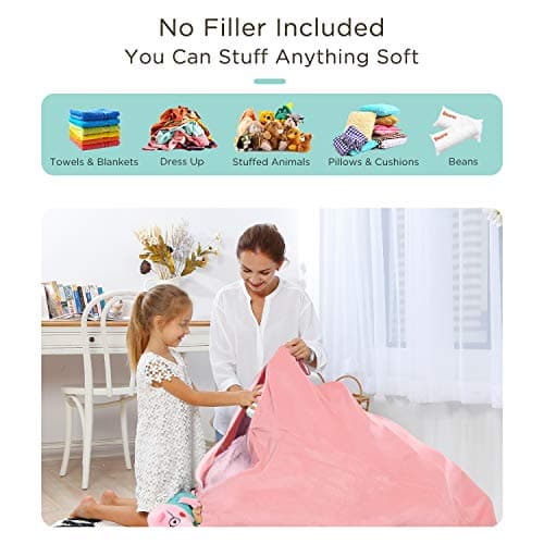 Aubliss Stuffed Animal Storage Bean Bag Chairs Cover, 50"x 35" Extra Large Velvet Bean Bags Chair for Kids & Adults, Ultra Soft Zipper Beanbag Toy Storage for Boys Girls - Pink - Thumbnail 2